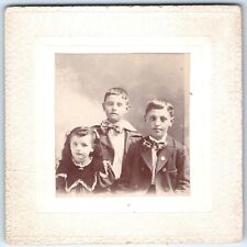 c1880s Cute Group Children Mini Cabinet Card Real Photo Boys Girl Kid Square H38 picture