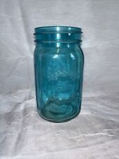 Vintage Blue Glass Jardín Wide Mouth 6.5” Mason Jar Quart Est 1946 picture