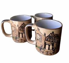 Vintage Retro stoneware mugs with European street scene and cafe Set of 3 picture