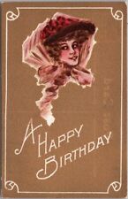 c1910s HAPPY BIRTHDAY Postcard Glamour Girl / FASHION / Gold Background / Unused picture