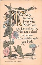 1909 Art Nouveau Birthday Motto Postcard With Morning Glories- W.H. Rider picture