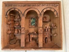 Vintage 3D KITCHEN DIORAMA Wooden Shadow Box Picture Folk Art Miniatures picture