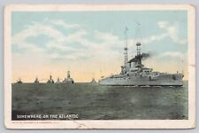 Vtg Post Card Somewhere Over The Atlantic Battleships C301 picture