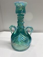 Vintage Fenton Bluish Green  Glass Double Swan Handled Candlestick Holder . picture