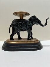 Vintage Neoclassical Patinated Metal Elephant Figurine Wood Base picture