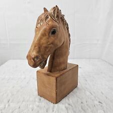 Vintage Wood Carved Palomino Horse Head Large Solid Heavy Book End Sculpture Fla picture