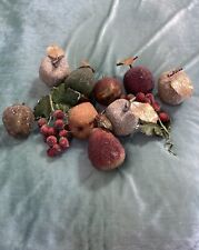 Decorations Faux Sugared Glittered Pear Apple Grapes Lot Of 11 Preowned VTG picture