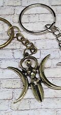 Triple Moon Goddess Keychain Witchcraft Wicca Pagan Gold Silver  picture