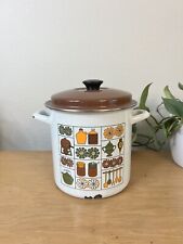 Vintage Enamel Small Stock Pot with Basket, Danish Modern picture