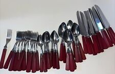 46 PC 1930's Art Deco Red Bakelite Stainless Flatware Set Forks Spoons Knives picture