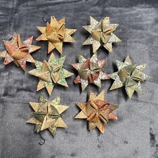 Vintage 1950s Waxed Paper Moravian Star Christmas Tree Ornaments Set 8 Glitter picture