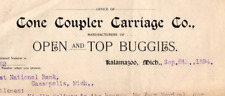 1894 Cone Coupler Carriage Co Top Buggies Kalamazoo MI Collection Receipt 2 picture