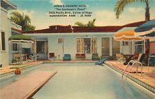 Linen Roadside Postcard Town & Country Motel Huntington Park CA picture