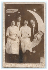 Men Woman Airplane Paper Moon RPPC Studio Image Early View Stars picture