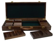 500 Ct Walnut Wooden Poker Chip Case with Trays, Felt Lining (No Chips/Cards) picture