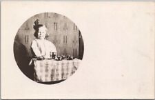 c1910s RPPC Real Photo Postcard Little Girl Playing Tea Party / House Interior picture