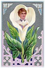 1911 Easter Greeting Boy In White Flower Embossed Shannon Illinois IL Postcard picture
