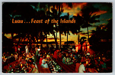 c1960s Luau Hawaiian Feast Tiki Island Sunset Vintage Postcard picture