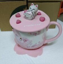 HOT Starbucks Cherry Blossom Cup Sakura Coffee Mug W/ Strawberry Cat Lid Coaster picture