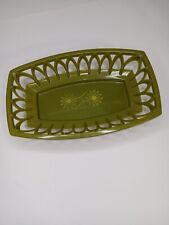 Vintage Hard Plastic Green Basket Style Tray With Yellow Daisies MCM Cottagecore picture