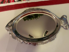 Fish Serving Platter Fish Shaped Plate Stainless, Silver Metal 15 x 11.5 NIB picture