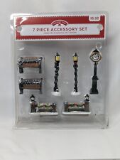 Walmart Holiday Time Christmas Village Accessory Set Bench Lights Fence Clock picture