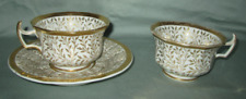 Vtg K.P.M. tea cups & saucer, white with gold rim & branch pattern picture
