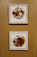 Set Of 3 Ceramic Handpainted Apple Basket Trivet Or Wall Plaques 7.5 Inches picture
