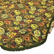 Vintage Retro Tablecloth 80” Round Avocado Green Floral with Fringe picture