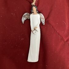 Minimalist Simple Ceramic Angel Christmas Ornament Holding a Birdcage Black Hair picture