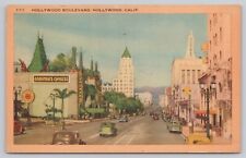 Hollywood California, Hollywood Boulevard Street View Old Cars, Vintage Postcard picture