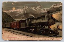 DAMAGED Gotthard Express Night View Train Locomotive Railroad Swiss Postcard picture
