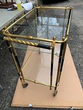 Vintage MCM Serving Bar Cart Tray in Brass & Glass Hollywood Regency Style picture