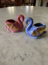 Vintage Ceramic Pink/ Blue brushed gold 2.5” Swans minature Pots picture