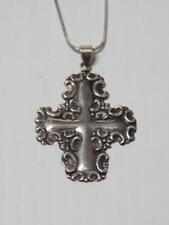 LRG SHOWY VINTAGE MEXICAN SOUTHWEST STERLING SILVER CROSS + FREE CHAIN NECKLACE picture