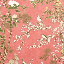 Thibaut Botanical Floral Bird Print Fabric- Katsura / Coral 21 yds F913624 picture