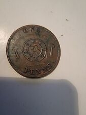 1800s Free Mason One Penny 1873 Rare Antique Coin Grand Island Nebraska R.A.M.  picture