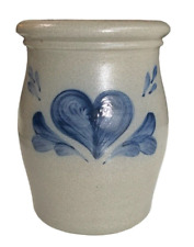 Rowe Pottery Works 1996 Heart Crock Vase Blue Salt Glazed Cambridge Wisconsin 7” picture