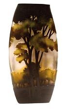 Vintage French Studio Art Glass Vase Cameo Glass Emile Galle Style Forest Trees picture