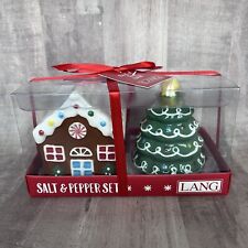 LANG Hand Painted Gingerbread House Christmas Tree Salt & Pepper Shaker Set 2023 picture