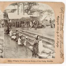 Pasig River Manila Philippines Stereoview c1899 Spanish-American War Men A2416 picture
