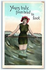Beach Bathing Beauty Postcard Yours Truly From Head To Foot c1930's Vintage picture