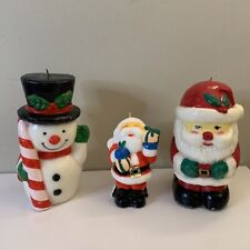 3 Christmas Holiday Candles 2 Santa Claus & Snowman Vintage Wax New Wick picture