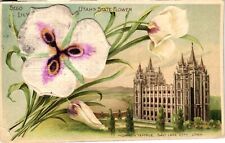 Sego Lily Utah State Flower in Fabric Embossed UT Divided Postcard 1910s picture