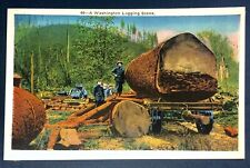 Postcard Washington Logging Scene Large Logs Timber Men Lumbering c1920s picture