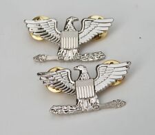 Pair WW2 WWII US Army Colonel Eagle War Bird Device Pin Badge Insignia picture