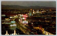 Aerial View Las Vegas The Strip Caesars Flip Wilson Flamingo Night Postcard 70s picture