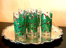 RARE Vintage Set of 5 George Briard Holly & Berry High Ball Glasses picture