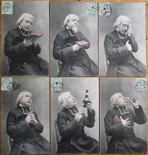 Drinking and Reading Priest 1906 French Fantasy Postcard Set of Six, Benedictine picture