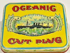 1397 - Vintage Oceanic Cut Plug Union Made Tobacco Tin  / Nautical Ship Detroit picture